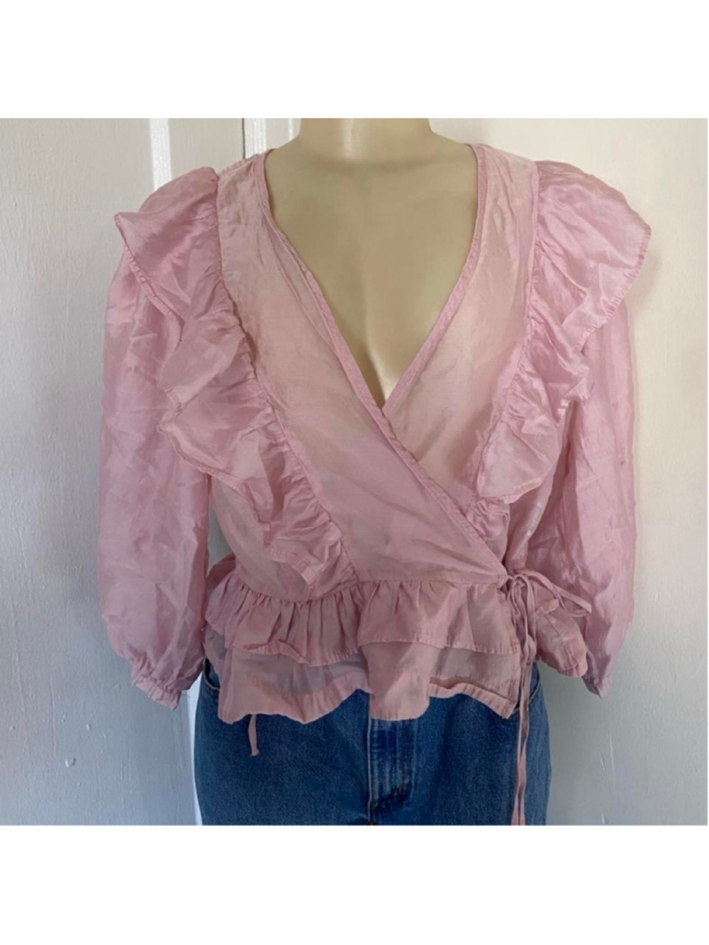 Ruffle pale pink crossbody top